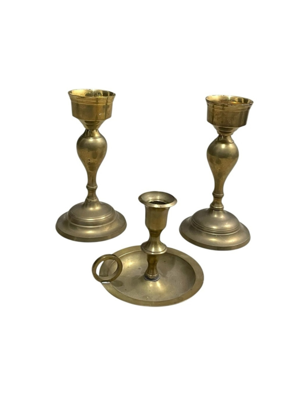 Vintage Handmade Solid Brass Candle Holders Set of 3